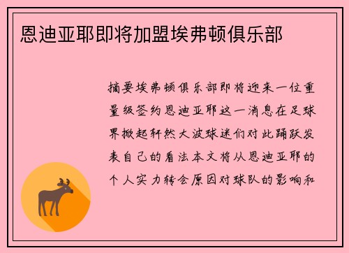 恩迪亚耶即将加盟埃弗顿俱乐部